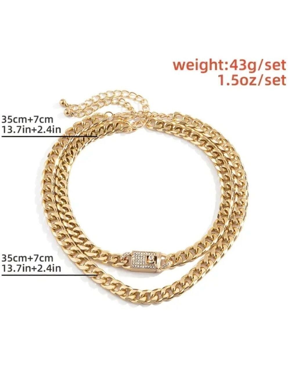 Chunky Chain Necklace Set Rhinestone Inlaid - Picture 5 of 8